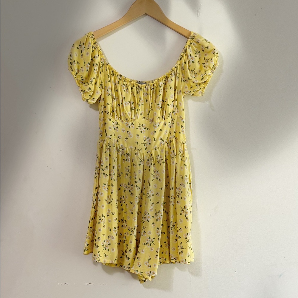 NWOT, For Justify, Yellow, Floral, Romper, 14 full stretch, 27 in length